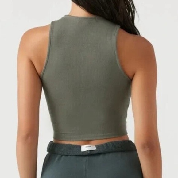 Joah Brown Lace Up Crop Tank Ribbed Top Size S/M Summit Flex Rib - Picture 3 of 13